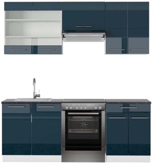 Küchenzeile Fame-Line Dunkelblau Hochglanz/Weiß 200 cm , AP Anthrazit Vicco