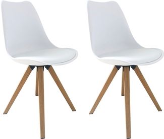 byLIVING Esszimmerstuhl 2er Set Kira / Kunstoff, Kunstleder in weiß / Gestell Metall in Eiche-Optik foliert / Esszimmerstuhl / Wohnzimmerstuhl / bis 110 kg / B 48, H 86, T 55,5 cm