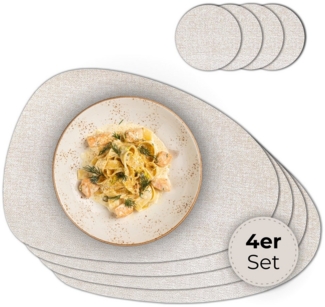 matches21 HOME & HOBBY Platzset Ovales Tischset mit Glasuntersetzer, 4er Set, in Beige meliert, (4-St), Hitzebeständige abwaschbare PVC Platzsets