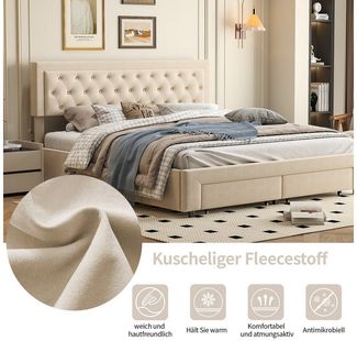 FUROKOY Polsterbett Boxspringbett Hydraulisches Doppelbett (Set, 1-tlg, 180x200 cm), mit Stauraum und 2 Schubladel,Samt,Beige