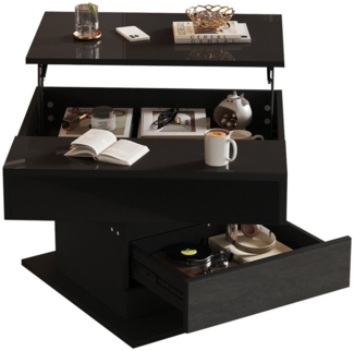 Merax Couchtisch hochglanz Sofatisch 360° drehbar höhenverstellbar Beistelltisch (1-St, quadratischer Kaffeetisch 70x70x45cm), Wohnzimmertisch mit Schublade, verstecktem Stauraum & Liftfunktion