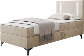 Boxspringbett Ono 1 mit LED-Beleuchtung und Bettkasten (Farbe: Manila 02, Seite: Rechts, Größe: 90 x 200 cm)