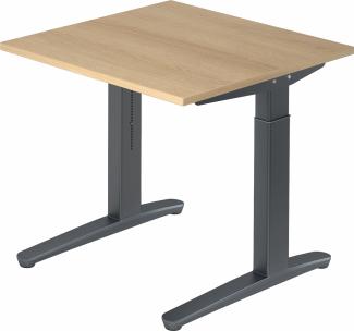 bümö® Design Schreibtisch XB-Serie höhenverstellbar, Tischplatte 80 x 80 cm in Eiche, Gestell in graphit