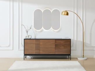 Vente-unique - Sideboard mit 2 Türen & 3 Schubladen - Nussbaumfurnier & Metall - Holzfarben dunkel & Schwarz - ZINORI