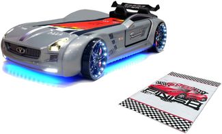 Autobett Kinderbett "Rio Roadster" LED Sound Sportsitze Lattenrost Spoiler 90x190 cm