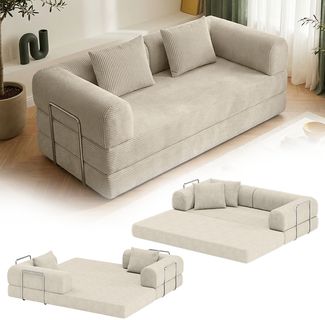 skølm 'Lofn' Modulares Sofa 2 Sitzer, 200x100 cm, Vollschaumcouch mit Metallgestell, Cord beige, kein Aufbau erforderlich, geeignet als Schlafsofa