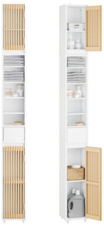 SoBuy Hochschrank BZR34, Badschrank schmal, Badezimmermöbel, Wasserabweisender Badzimmerschrank mit verstellbare Ablagen Badkommode schmal Badezimmer