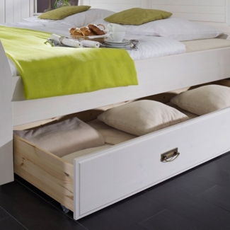 Lomadox Bettgestell SAVONA-69, Kiefer massiv weiß gewachst mit honigfarben, 180x200 cm Liegefläche