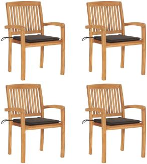 Stapelbare Gartenstühle mit Kissen 4 Stk. Massivholz Teak