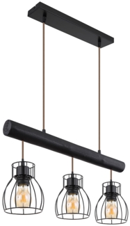 LED Pendellampe, Holz, schwarz, Metallgitter, H 140cm