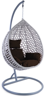 Luxus Hängesessel Style XL Polyrattan Korb grau Gestell grau Kissen dunkelbraun