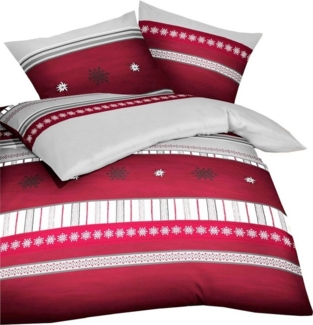 Kaeppel Bettwäsche Edelweiss Kristalle Karmin Rot Grau Weiß, Biber, 2 teilig, tolles Wintermotiv