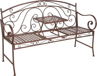 Gartenbank SABINE hochklappbarer Tisch - 147cm Breit, Stahl, Braun, 147 x 53 x 94,5 cm | Terrassenbank Wetterfest Sitzbank Outdoor Bank