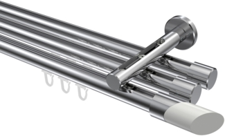 Innenlauf-Gardinenstangen-Set Siteno Verano 600 cm (geteilt in 3 x 200 cm), 3-läufig, 20 mm Ø Chrom