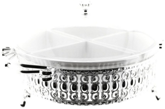 Servier Schalen Set Servierschüssel mit 4 Dipschalen mit Griff und Deckel Silber Rund