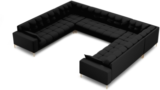 Micadoni Wohnlandschaft Mamaia 9-Sitzer Strukturierter Stoff Schwarz Metall Gold