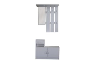 HTI-Living Garderobe Garderobe Weiß mit Spiegel Schrank und Ablage (Set, 2 St, 1 Garderobenpaneel mit Spiegel, 1 Schuhschrank), mit Spiegel Hutablage und 5 Kleiderhaken