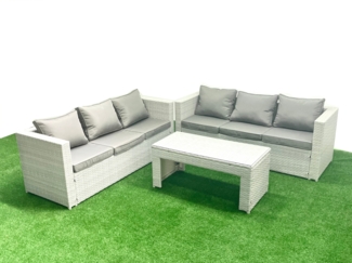 Fimous 6-Sitzer Gartenmöbel-Set im Freien Polyrattan Garten Sofa Rechteckiger Couchtisch Set Hellgrau gemischt