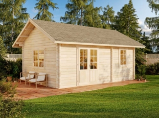 Alpholz Garten-und Freizeithaus Arizona ISO Blockhaus aus Holz Holzhaus mit 70 mm Wandstärke inklusive Schlafboden Blockbohlenhaus