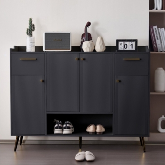 Flieks Schuhschrank Schuhkommode mit 2 Schubladen und 4 Türen (1-St, B130/W37/H100 cm) Schuhregal mit vertellbare Einlegeböden und 8 Fächern, Metallbeine