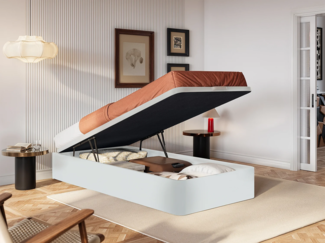 Vente-unique - Bettgestell mit Bettkasten - 90 x 190 cm - Weiß matt - HESTIA von YSMÉE