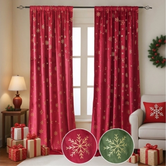 BTTO V&G Vorhang Verdunkelungsvorhang,Samt Velvet Gardinen Weihnachten Schneeflocke (2 St), blickdicht, Weihnachtsvorhänge,Thermogardine mit Schneeflocken Goldfolien