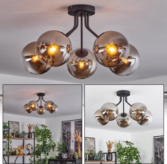 hofstein Deckenleuchte moderne Deckenlampe aus Metall/Glas in Schwarz/Rauchfarben/Klar, ohne Leuchtmittel, im Retro/Vintage-Design, Glasschrime Ø15cm, 5x E14, ohne Leuchtmittel