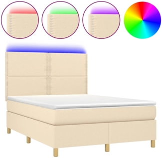 vidaXL Boxspringbett mit Matratze & LED Creme 140x200 cm Stoff, Härtegrad: H2 [3135362]