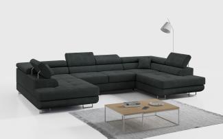 Ecksofa, Wohnzimmer U Couch, Polstersofa mit Bettkasten - GUSTAW-U - Dunkelgrau Struktur