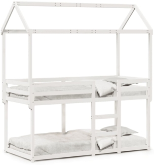 vidaXL Etagenbett mit Dach Weiß 90x190 cm Massivholz Kiefer 3282128