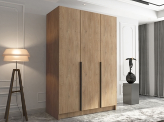 Drehtürenschrank Cikzori I, Kleiderschrank mit 3 Türen (Farbe: Eiche Cremona / Eiche Cremona + Schwarz)