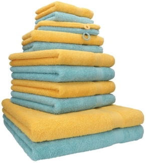 Betz Handtuch Set 12-tlg. Handtuch Set Premium Farbe honiggelb/Ocean, 100% Baumwolle, (12-tlg)