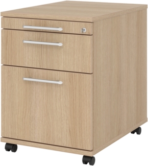 bümö Rollcontainer mit Hängeregistratur, Container abschließbar aus Holz in Eiche - Rollwagen für's Büro mit Hängeregister als Schreibtisch Unterschrank od. Bürocontainer m. Relinggriffe, AC20-E-E-RE