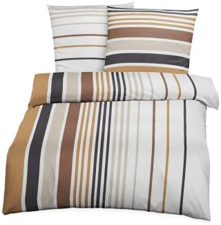 BettwarenShop Feinbiber Bettwäsche Small Stripes sand|200x220 cm + 2x 80x80 cm