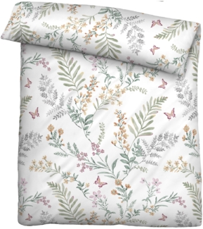 biberna Seersucker Bettwäsche FLORAL, pistaziengrün, 1 x 155 x 220 cm + 1 x 80 x 80 cm