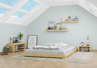 Überlanges Gästebett extra niedriges Holzbett 120x220 Kiefer klar lackiert V-60.47K-12-220ohne Zubehör