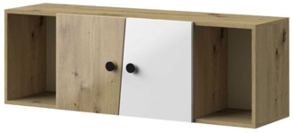 Hängeschrank ""Nero"" Wandschrank 120 cm artisan eiche weiß Hochglanz (Griffe schwarz)