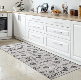 Carpetia Teppich Küchenläufer I Gelrücken I Schriftzug I grau, schwarz Küchenteppich, rechteckig, Höhe: 5 mm
