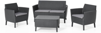 Dmora Loungeset für draußen Whitby, Outdoor-Lounge mit Couchtisch, Terrassenset mit Kissen, 133x67 h76 cm, Anthrazit