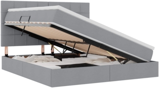 vidaXL Bett mit LED-Lichtleisten Hellgrau 160 x 200 cm Stoff 3372426