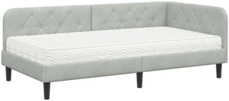 vidaXL Eckbettgestell mit Matratze Hellgrau 90x190 cm Samt 3394144