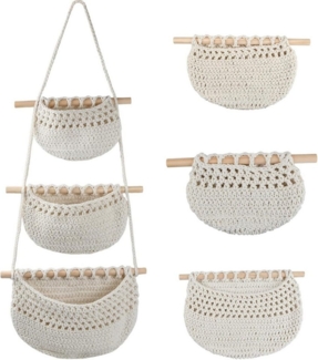 BlingBin Hängekorb Wand Aufbewahrung, 3 Etagen Hängeorganizer Makramee Obstkorb (1er Set, 1 St, 33 x 80 cm), Wand Hängender Organizer für Badezimmer Schlafzimmer, Kinderzimmer