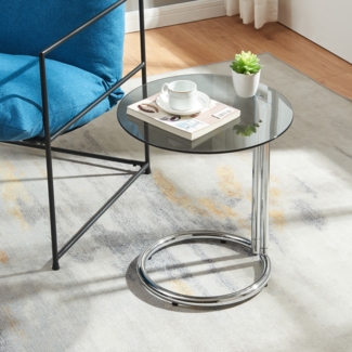 Beistelltisch Ylivieska 46xØ45 cm Chromfarben/Grauglas [en. casa]