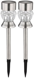 2x RGB LED Solarleuchte, Edelstahl, Kristalle, H 35 cm