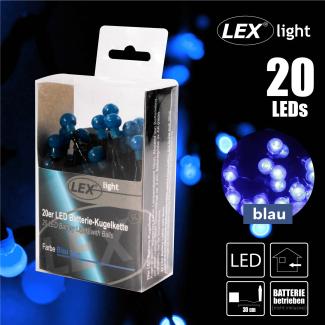 20er LED Batterie Kugelkette Lichterkette blau Kugeln Batterie Beleuchtung