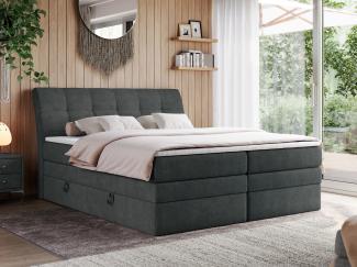 Boxspringbett, Stauraumbett, Bett mit Multipocket-Matratze und Topper - GOLD-10-KING - 140x200cm - Dunkelgrau Stoff - H3