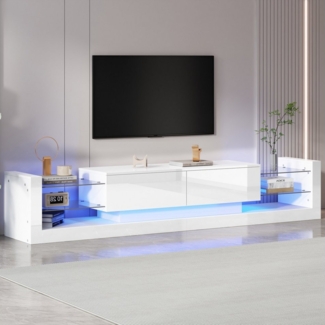 STILVORA Wohnzimmer-Set mit LED-Licht,TV-Schrank TV-Regal Hochglanz mit Glasfront&Klapptüren, (TV-Board, Fernsehtisch, TV-Ständer, 1-St, zwei klapptür), für Fernseher bis 80 Zoll