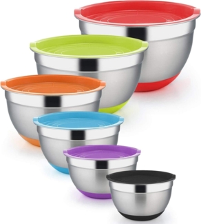 TEAMFAR Rührschüssel 6er-Set Edelstahl Salatschüssel Luftdichten Deckel 0.7L