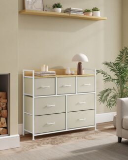 Songmics Kommode mit 7 Stoffschubladen, Holz / Metall cremeweiß-wolkenweiß, 98 x 28,5 x 85 (BxTxH) cm