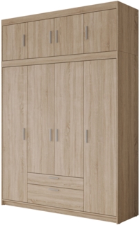 Kleiderschrank Elena 4D (Farbe: Eiche Sonoma, mit Aufsatz)